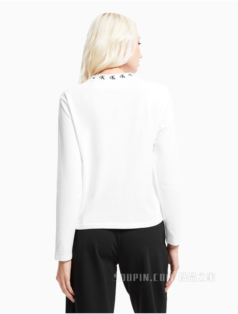Calvin Klein 女装舒适打底圆领纯棉LOGO提花修身长袖T恤J215220