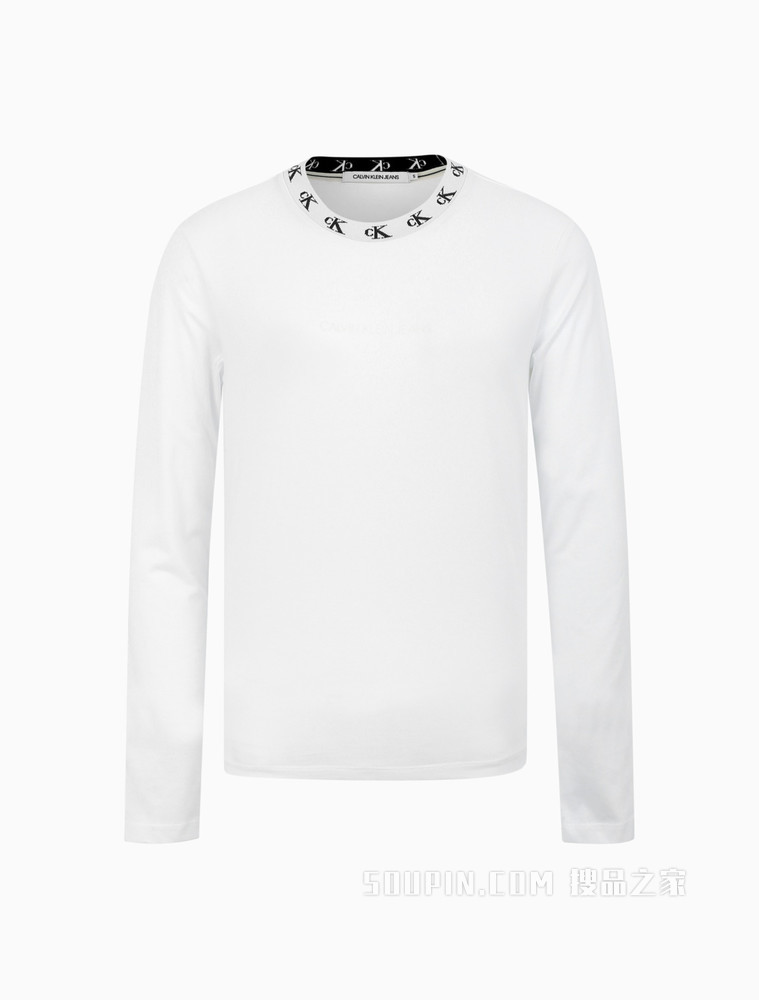 Calvin Klein 女装舒适打底圆领纯棉LOGO提花修身长袖T恤J215220