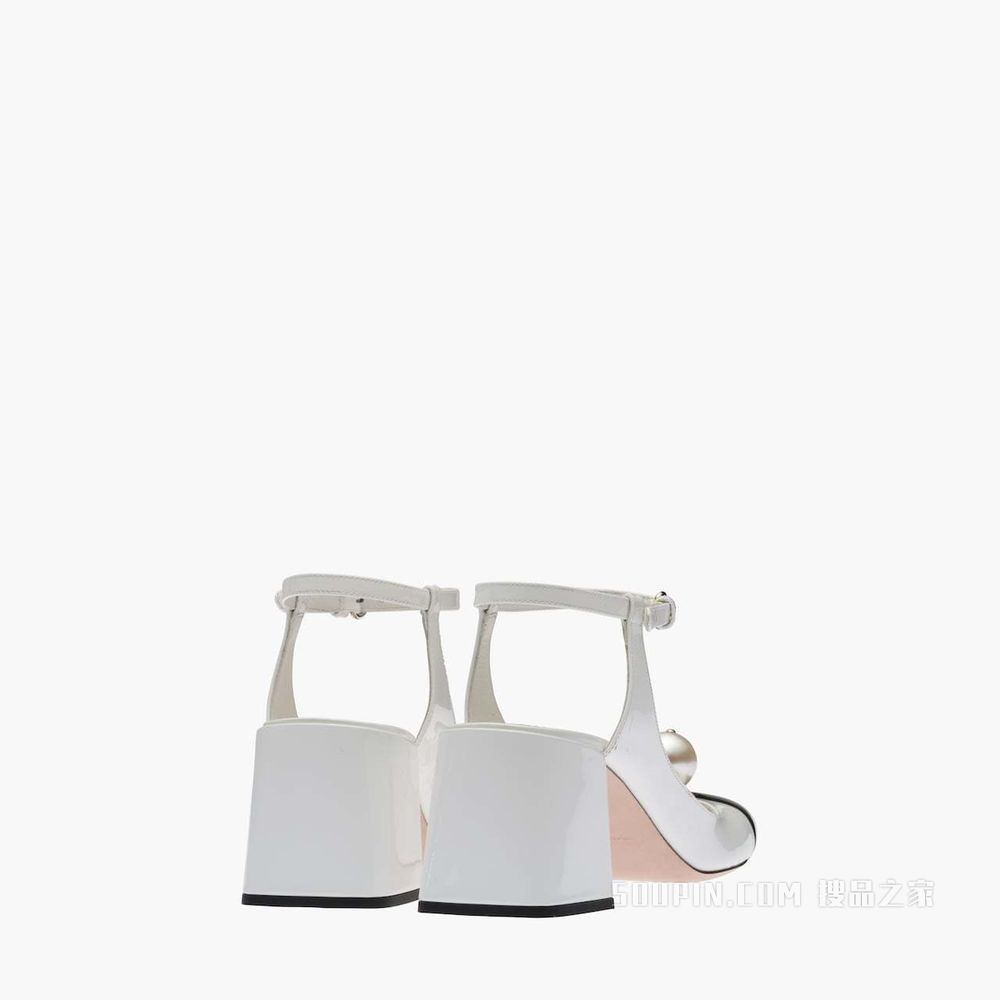 仿珍珠装饰漆皮高跟鞋