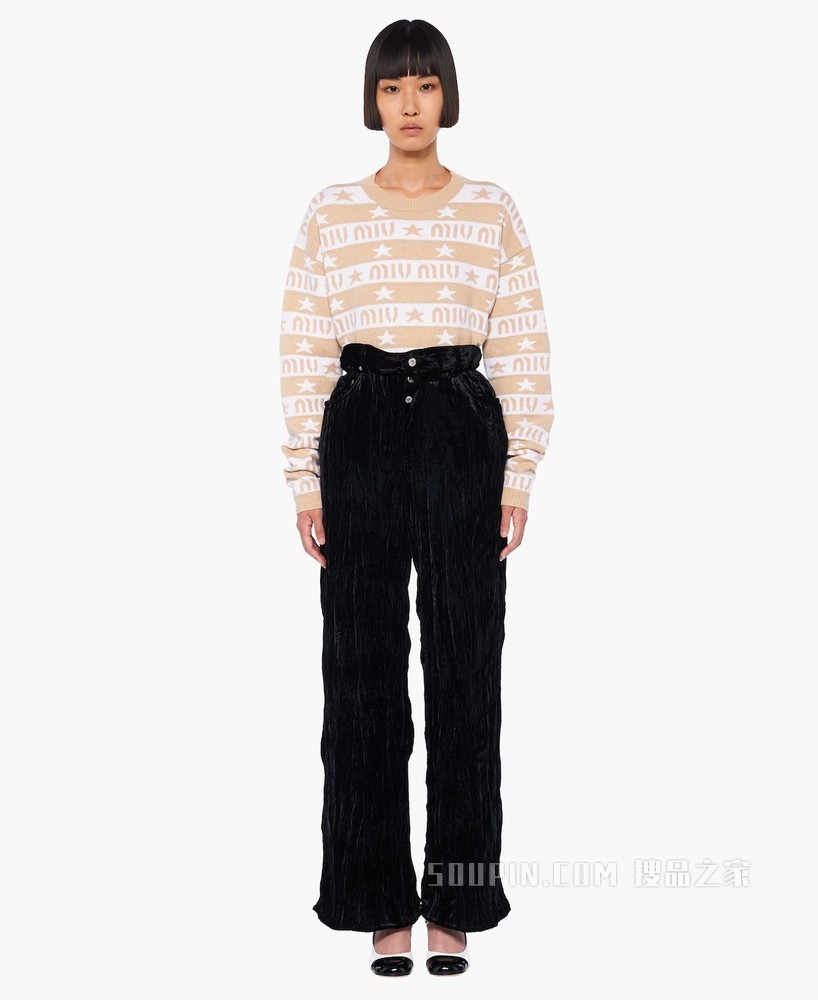 徽标条纹羊绒毛衣