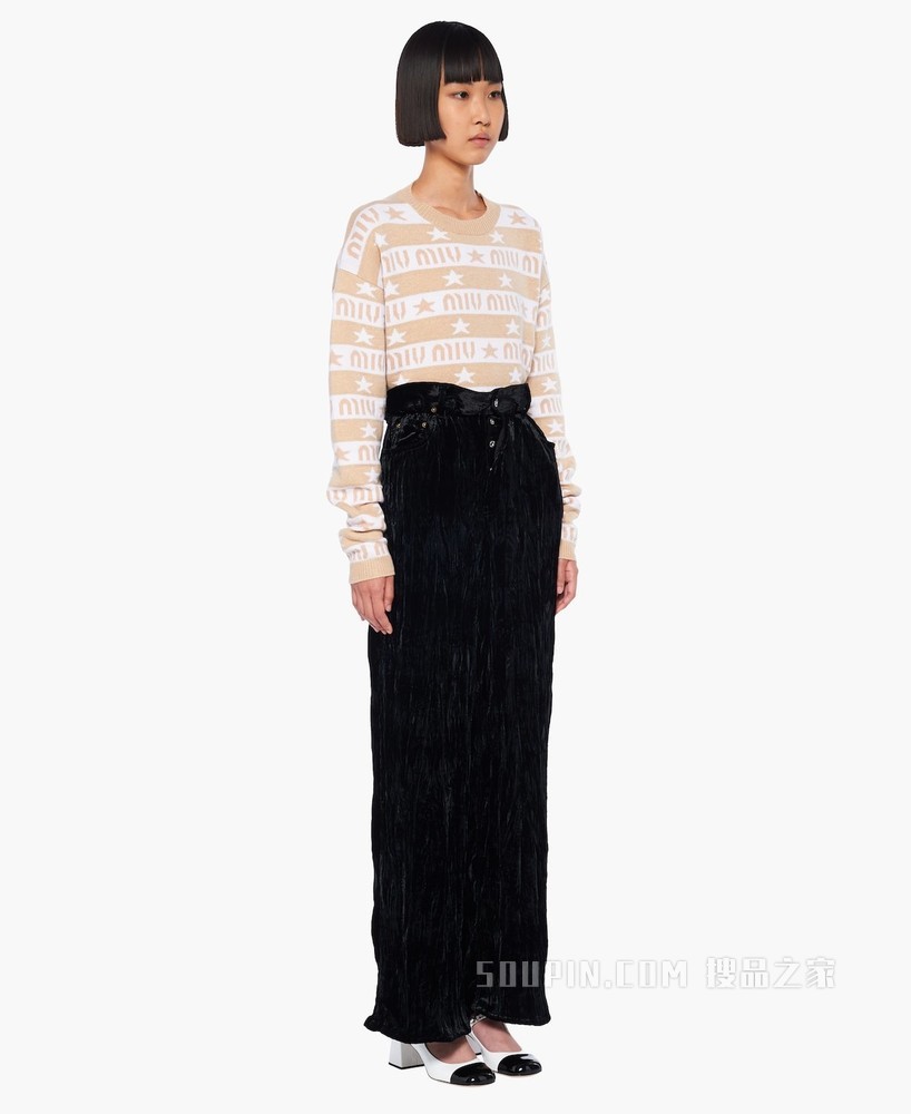 徽标条纹羊绒毛衣