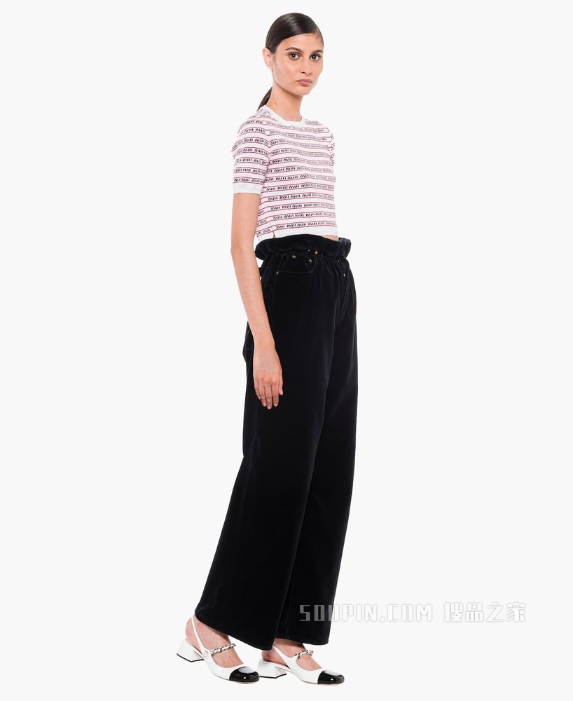 徽标条纹羊绒丝质毛衣