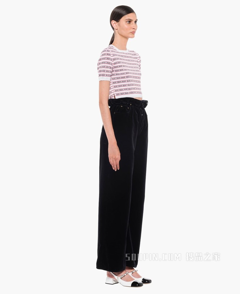 徽标条纹羊绒丝质毛衣
