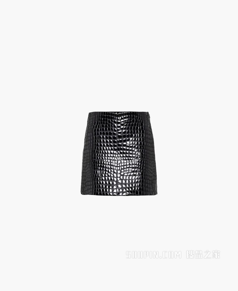 鳄鱼纹印花皮革迷你半身裙