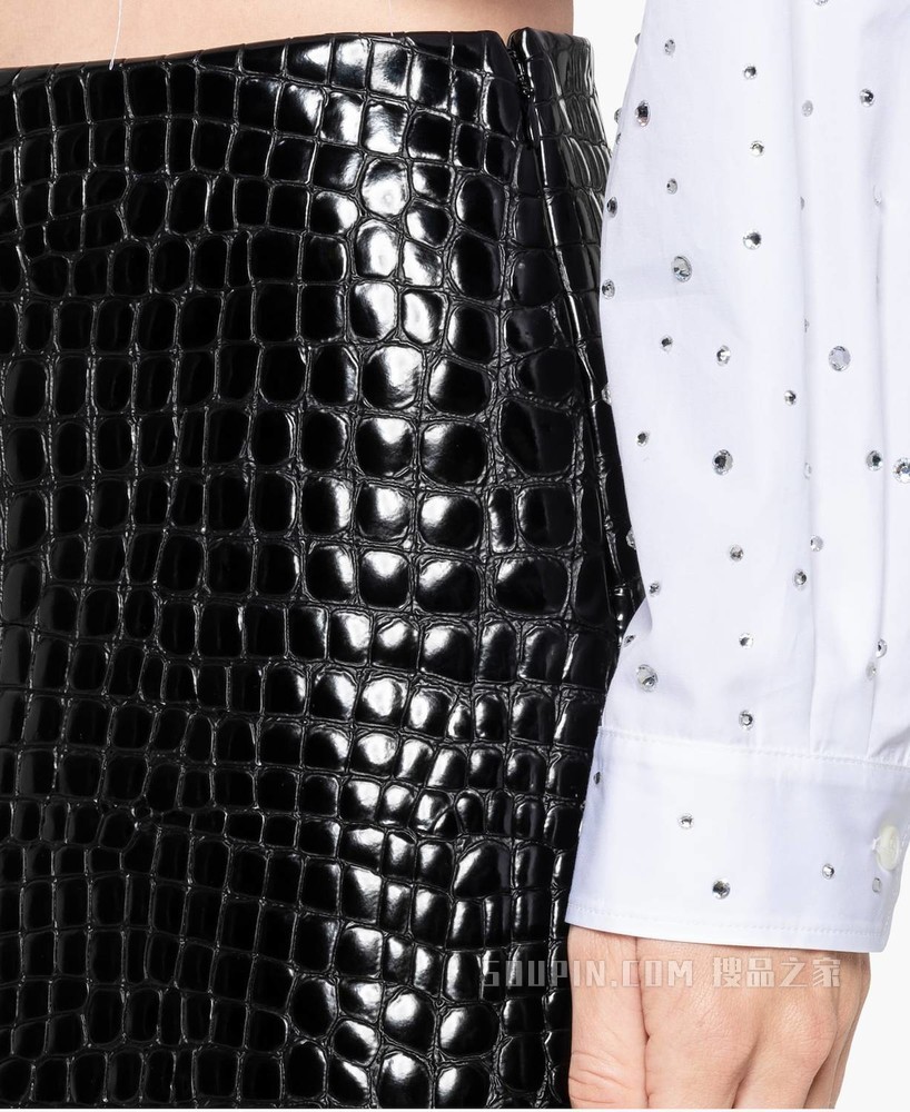 鳄鱼纹印花皮革迷你半身裙