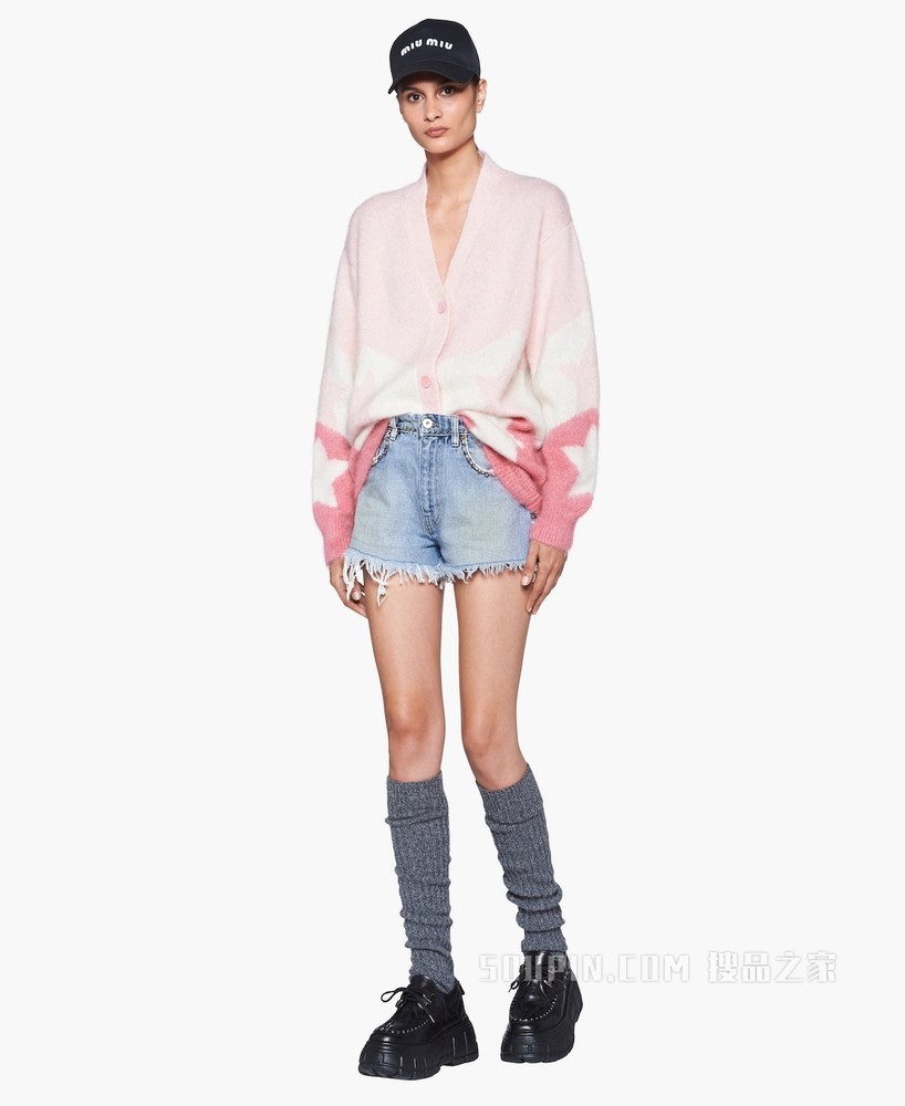 羊绒马海毛嵌花开衫