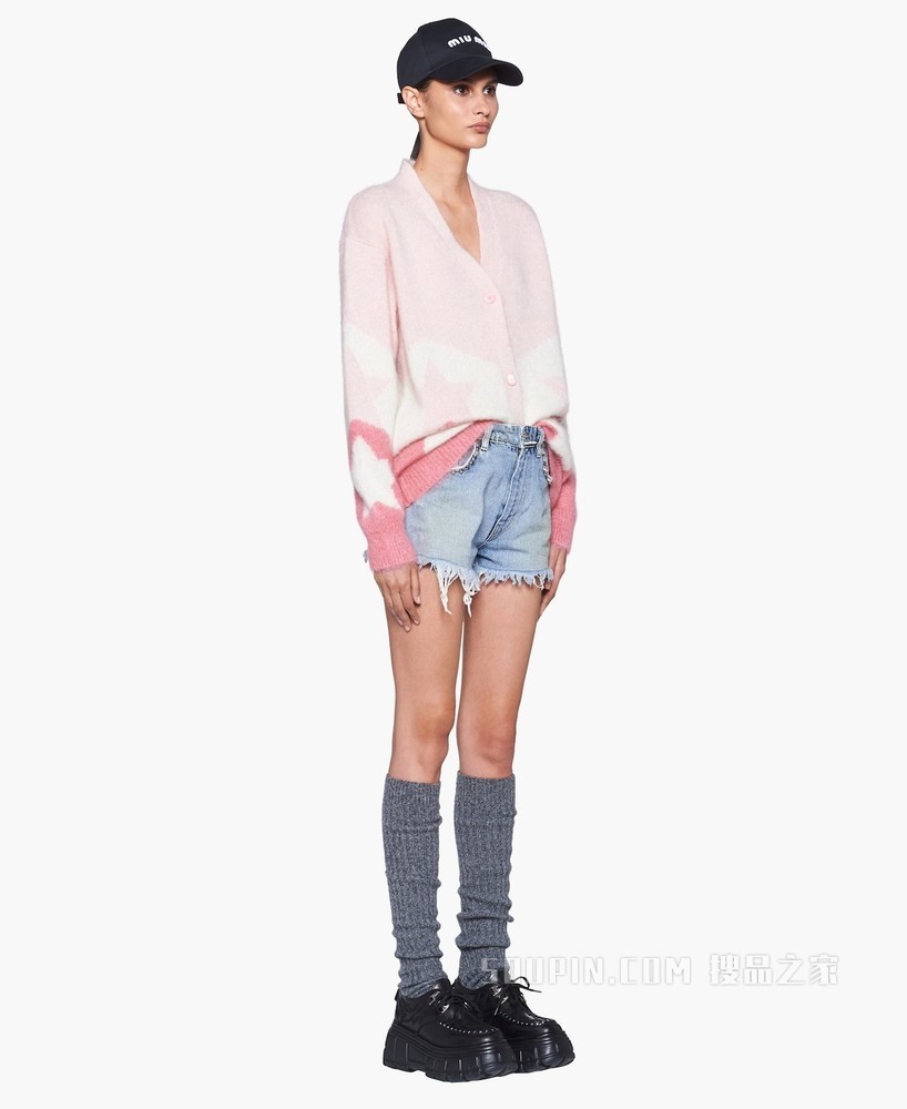 羊绒马海毛嵌花开衫