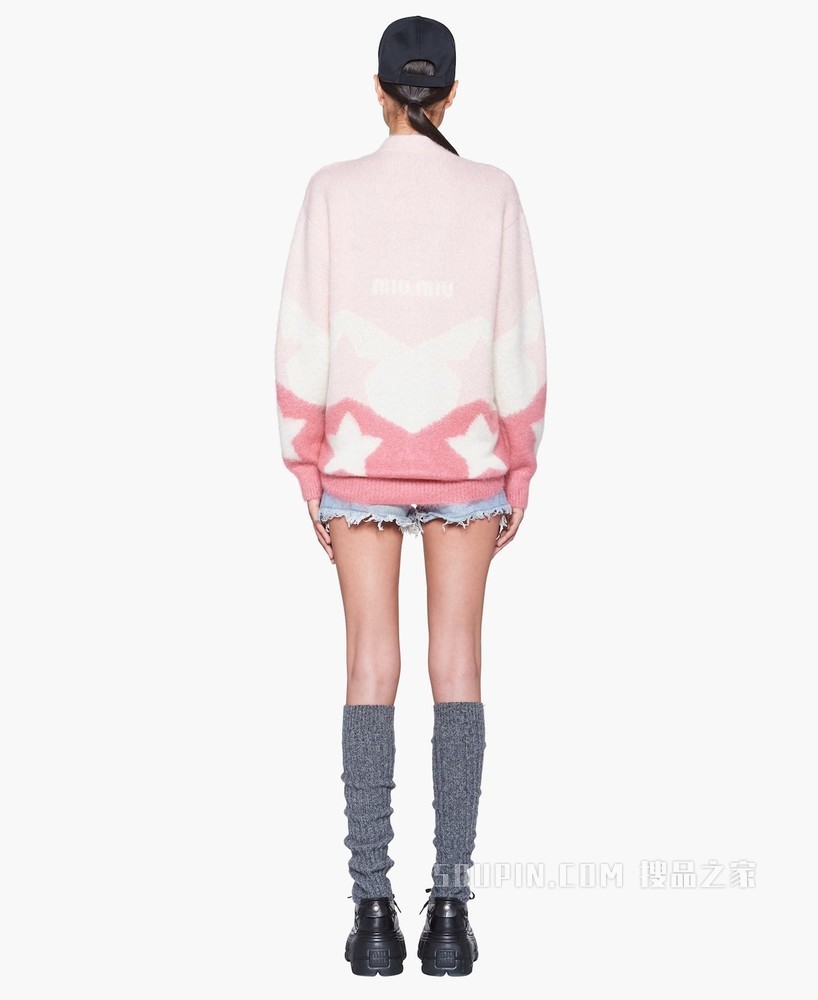 羊绒马海毛嵌花开衫