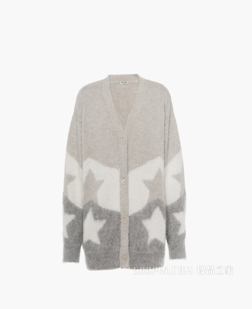 羊绒马海毛嵌花开衫