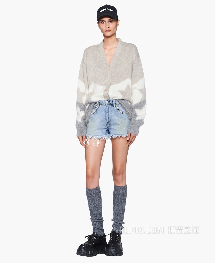 羊绒马海毛嵌花开衫