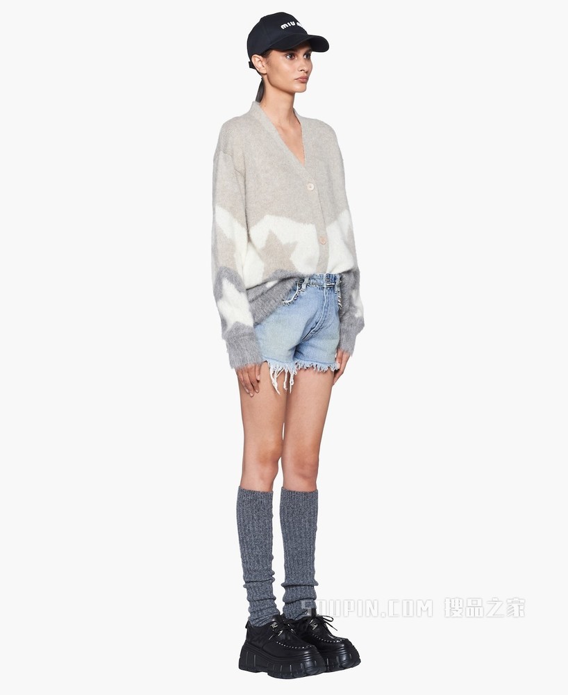 羊绒马海毛嵌花开衫