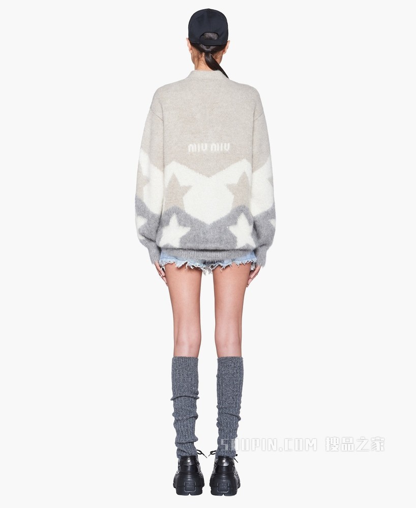 羊绒马海毛嵌花开衫