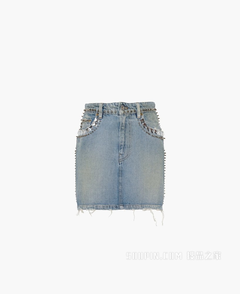 铆钉装饰牛仔迷你半身裙