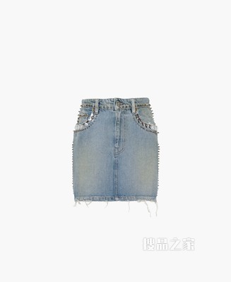 铆钉装饰牛仔迷你半身裙