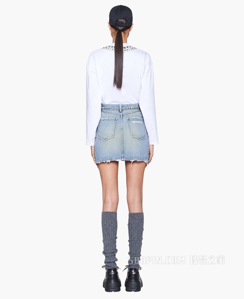 铆钉装饰牛仔迷你半身裙