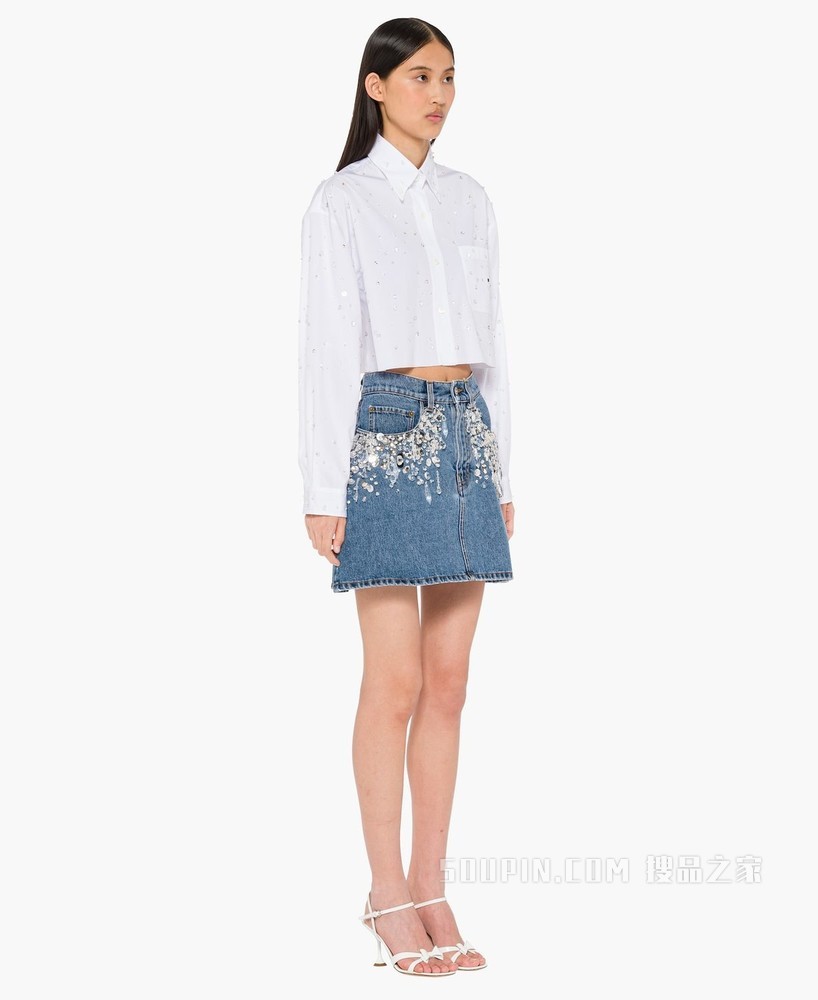 刺绣迷你牛仔半身裙