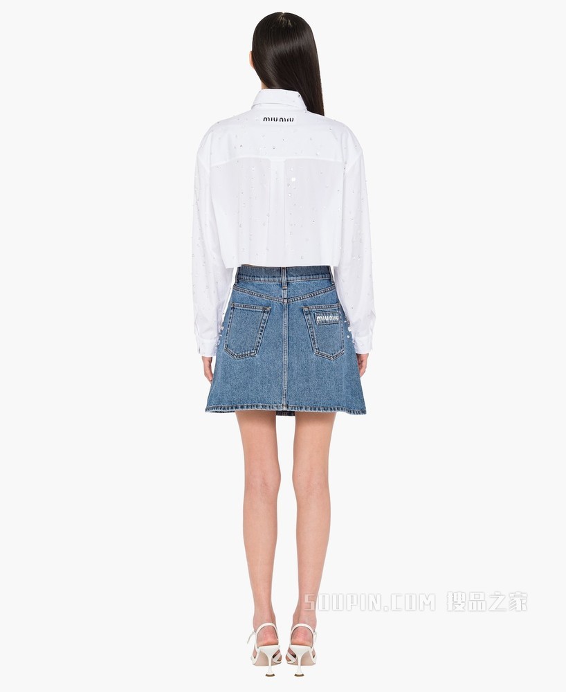 刺绣迷你牛仔半身裙