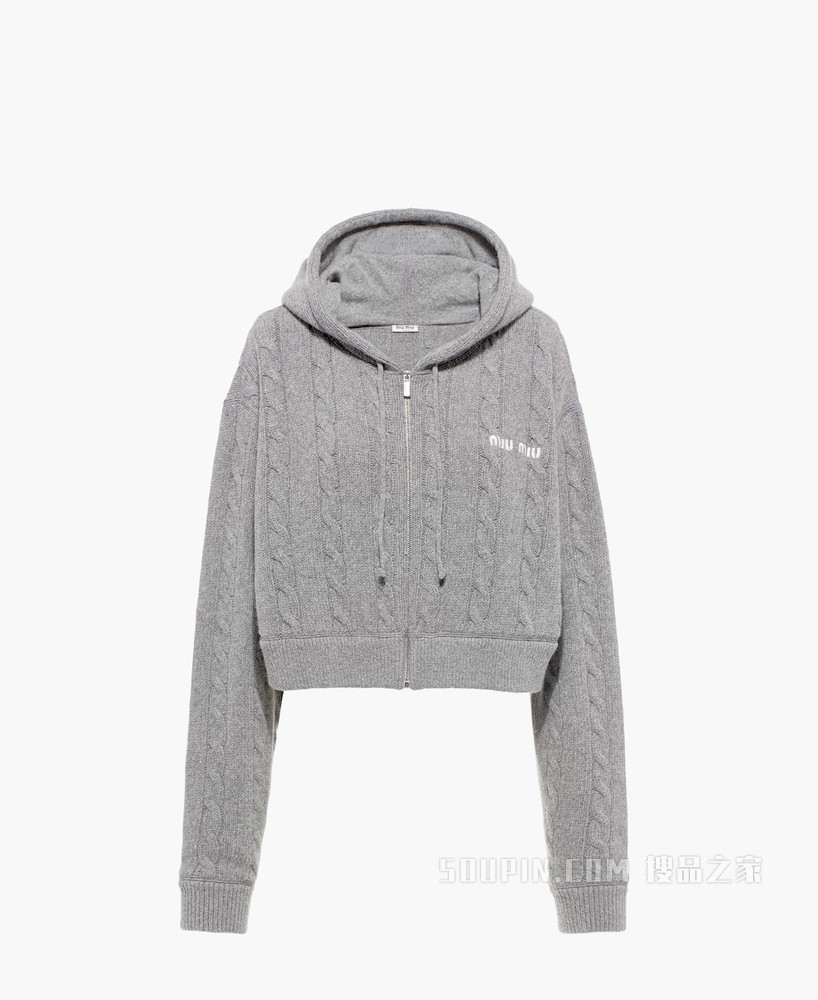 绞花针织羊绒和羊毛帽衫