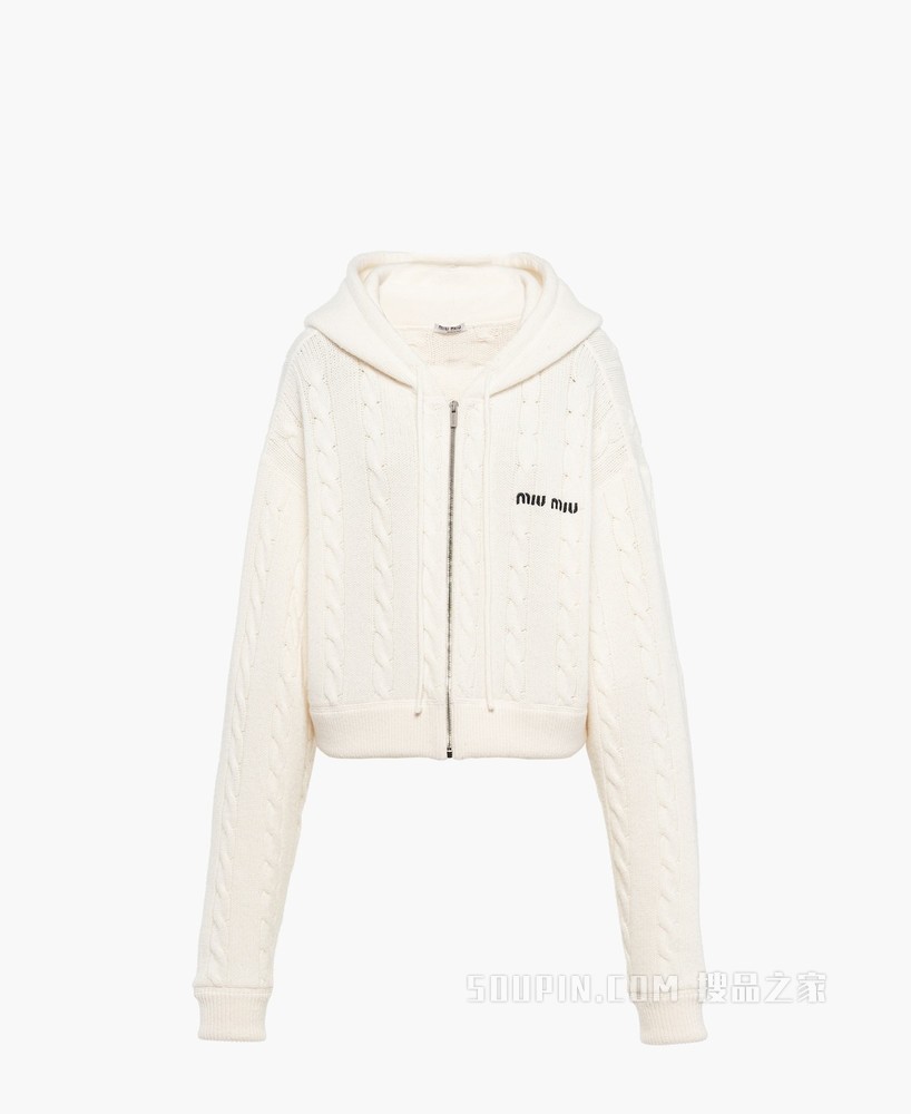 绞花针织羊绒和羊毛帽衫