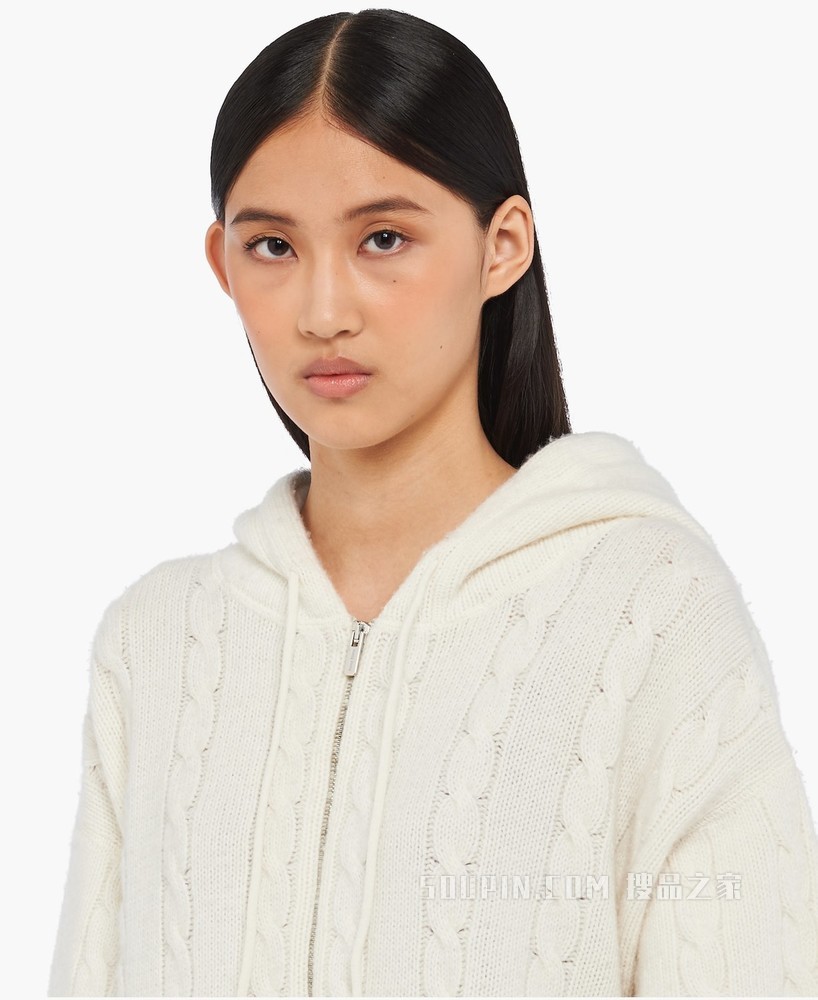 绞花针织羊绒和羊毛帽衫