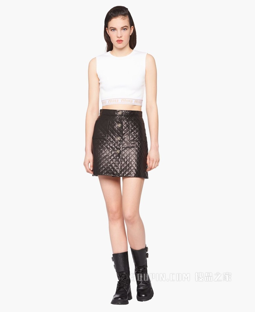 绗缝软羊革半身裙