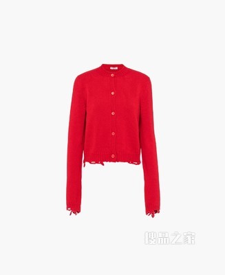 毛边下摆羊绒开衫