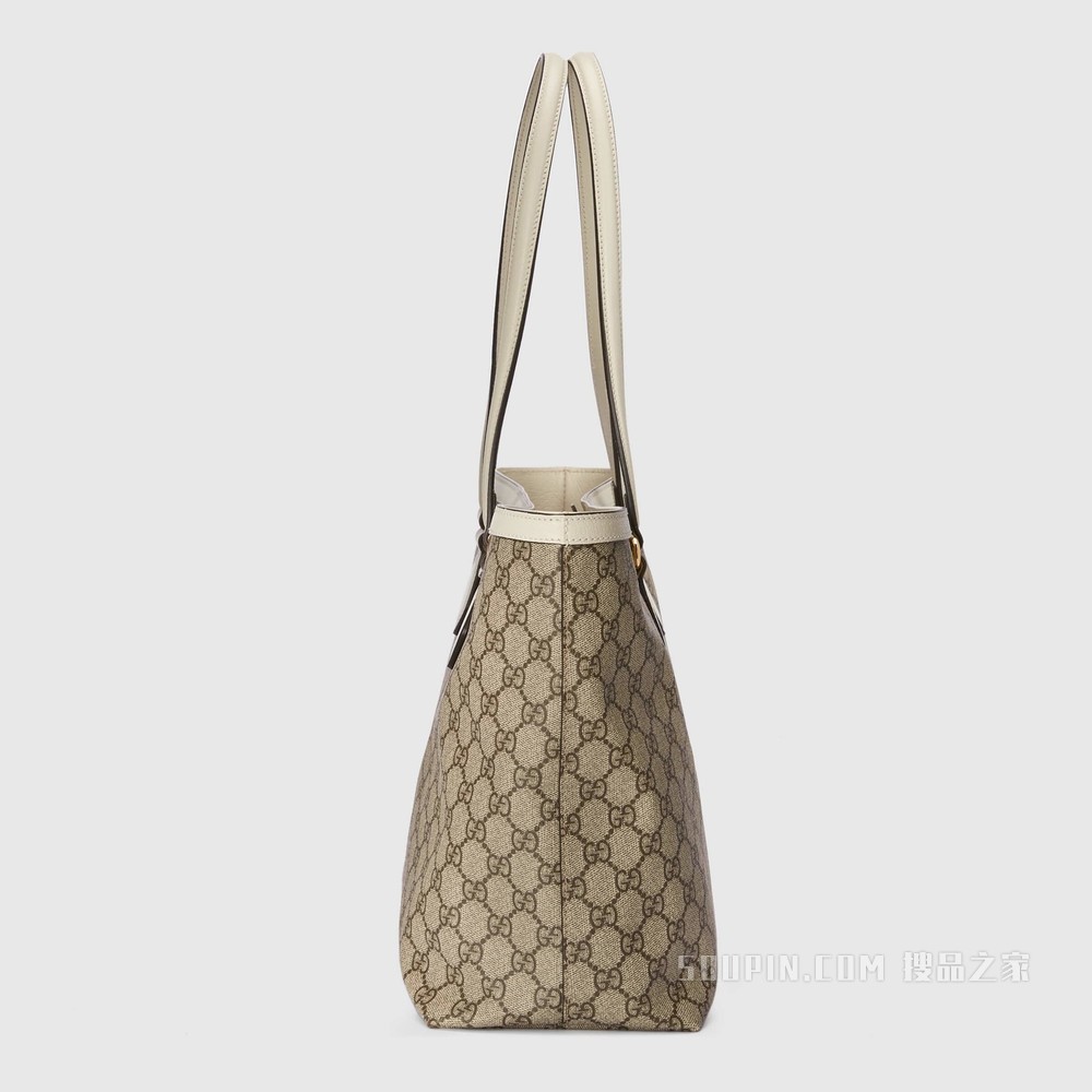 Ophidia系列织带中号托特包 米色和乌木色GG Supreme帆布