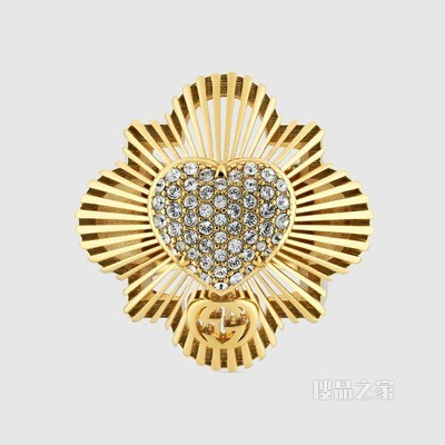 水晶互扣式双G戒指 金色调金属