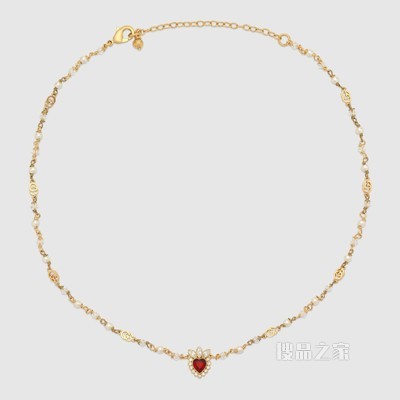 水晶爱心项链 金色金属