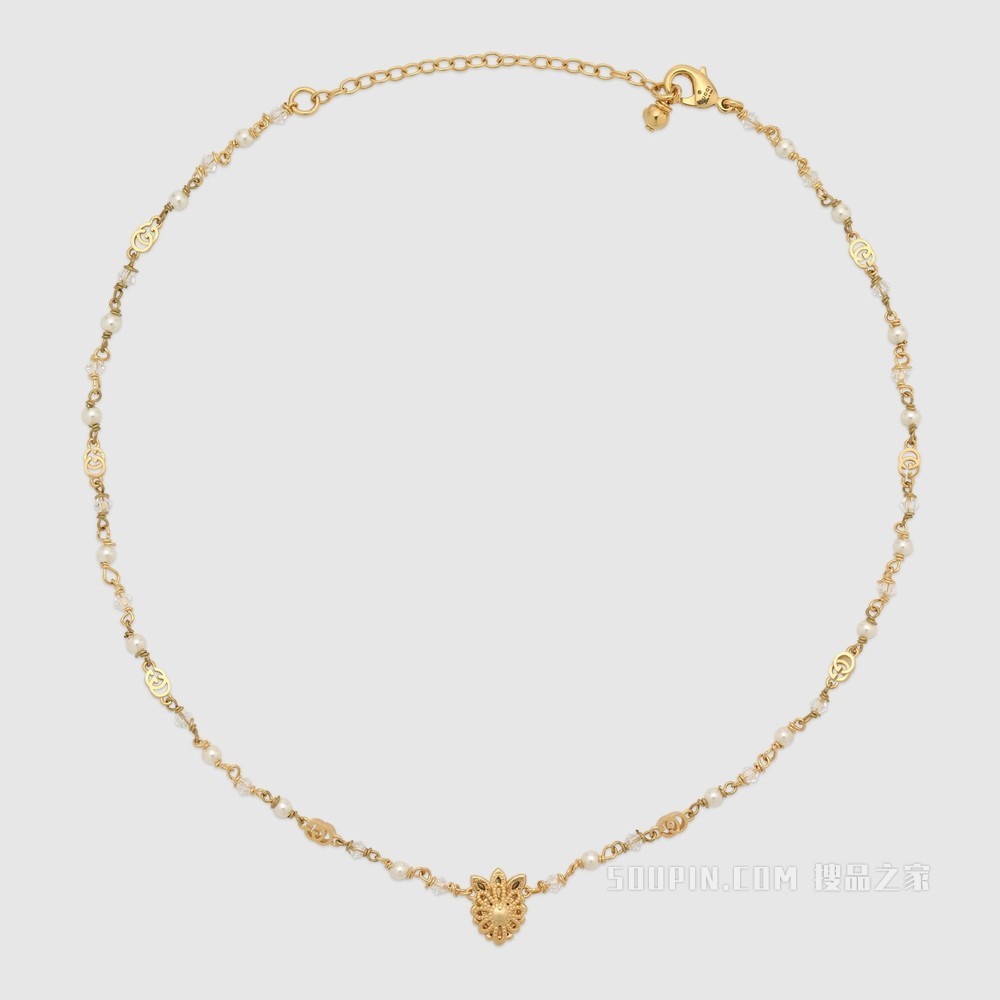 水晶爱心项链 金色金属