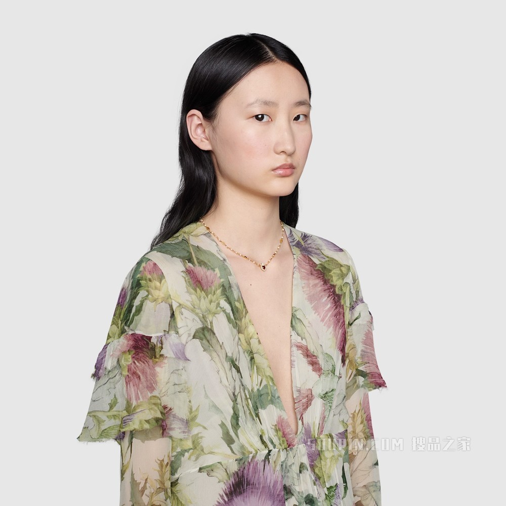 水晶爱心项链 金色金属