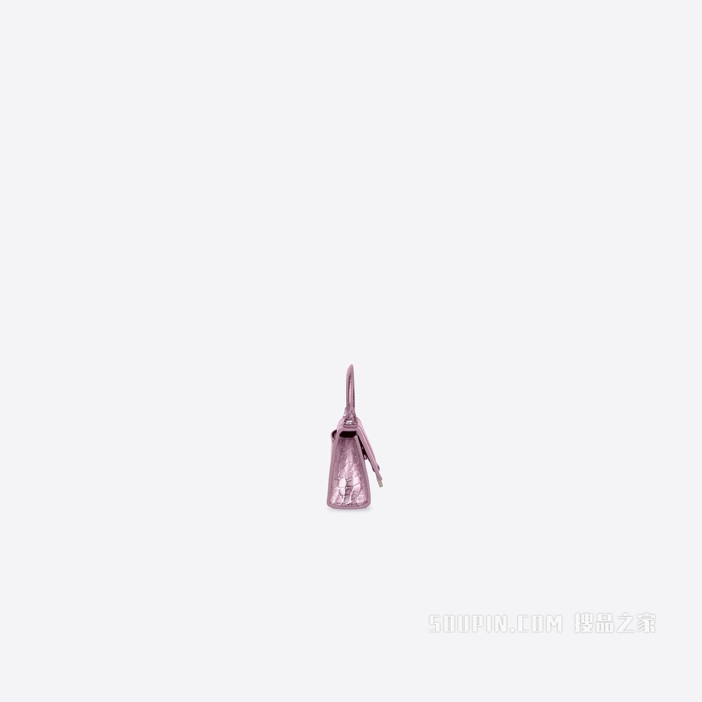Hourglass 迷你金属光泽鳄鱼纹压花牛皮革手提包