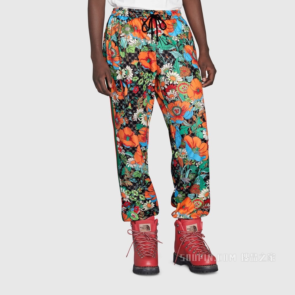 The North Face x Gucci联名系列慢跑长裤 GG花卉印花