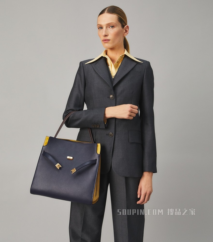 Lee Radziwill 双层手提包 Tory 海军蓝