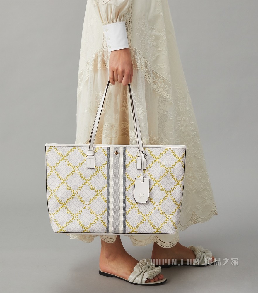 T Monogram 藤蔓花纹拉链托特包 象牙白 Monogram 藤蔓
