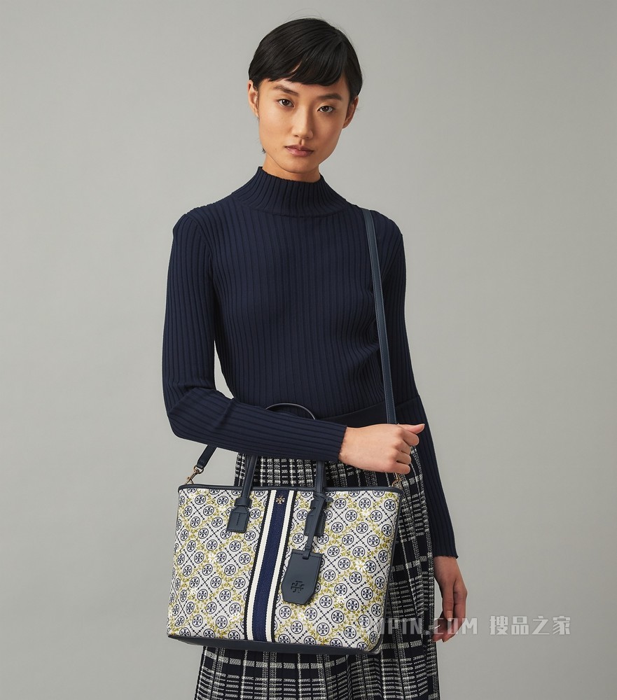 T Monogram 小号藤蔓花纹拉链托特包 海军蓝 Monogram 藤蔓