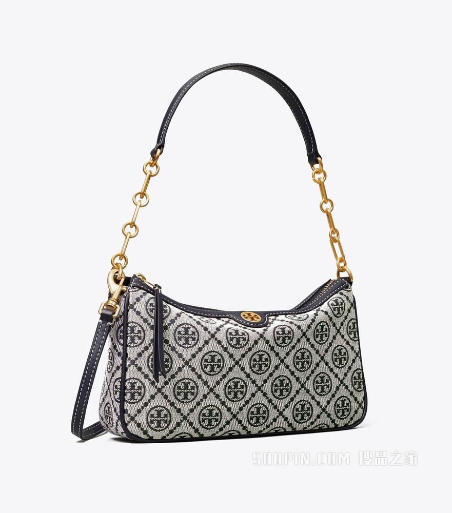 T Monogram 提花拉链肩背包 Tory 海军蓝