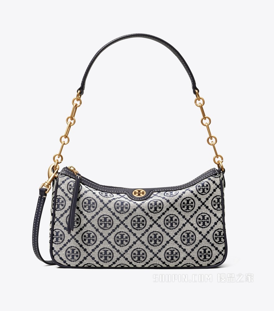 T Monogram 提花拉链肩背包 Tory 海军蓝