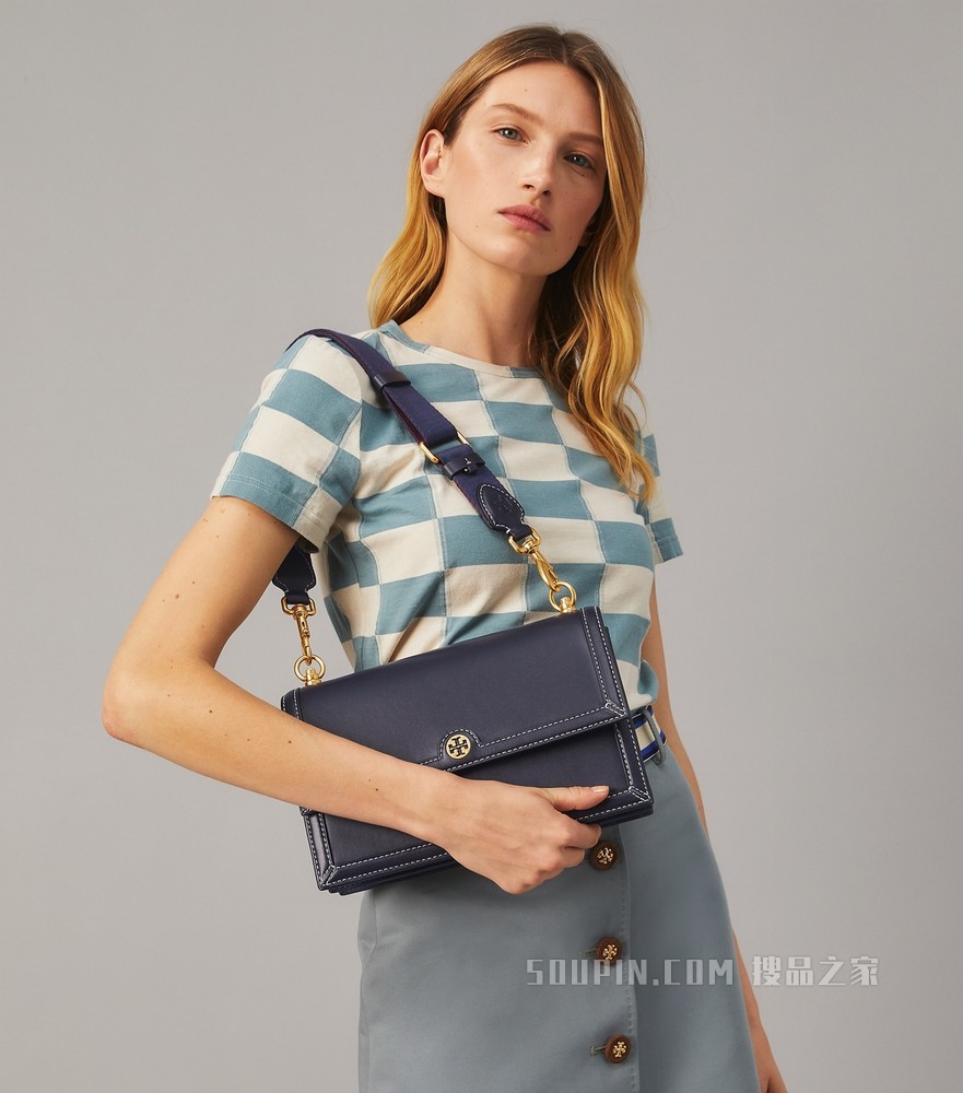 T Monogram 皮质肩背包 Tory 海军蓝