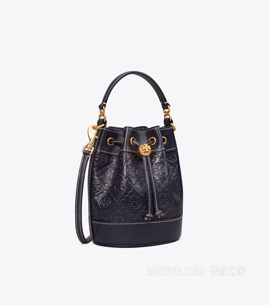 T Monogram 皮革迷你水桶包 蓝色