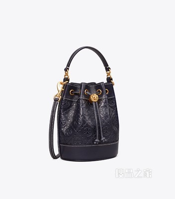 T Monogram 皮革迷你水桶包 蓝色