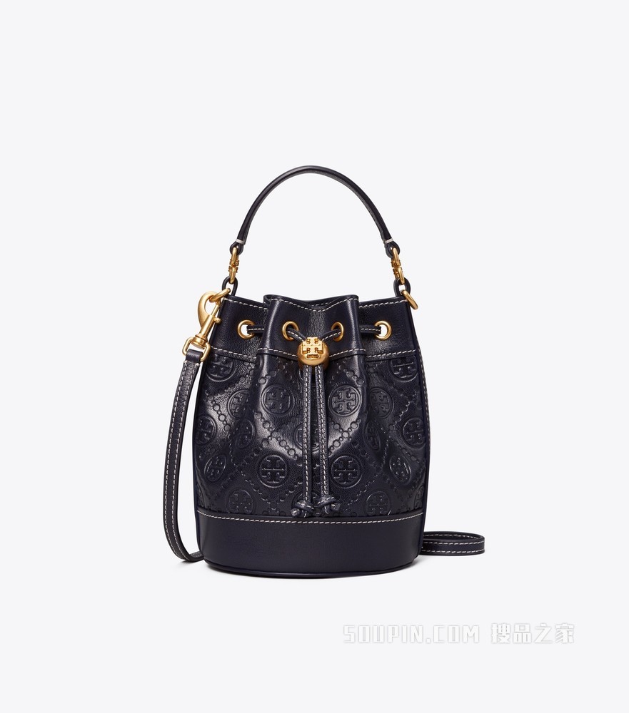 T Monogram 皮革迷你水桶包 蓝色
