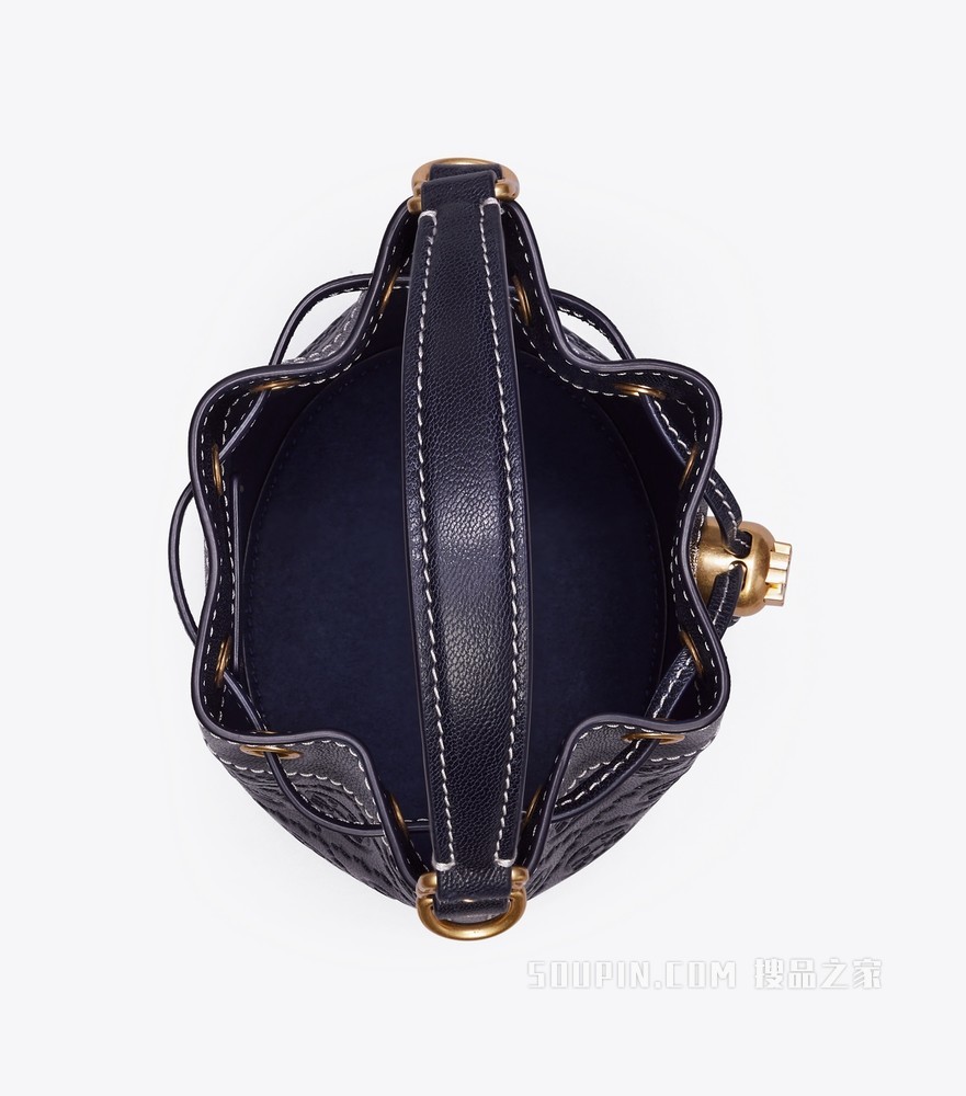 T Monogram 皮革迷你水桶包 蓝色