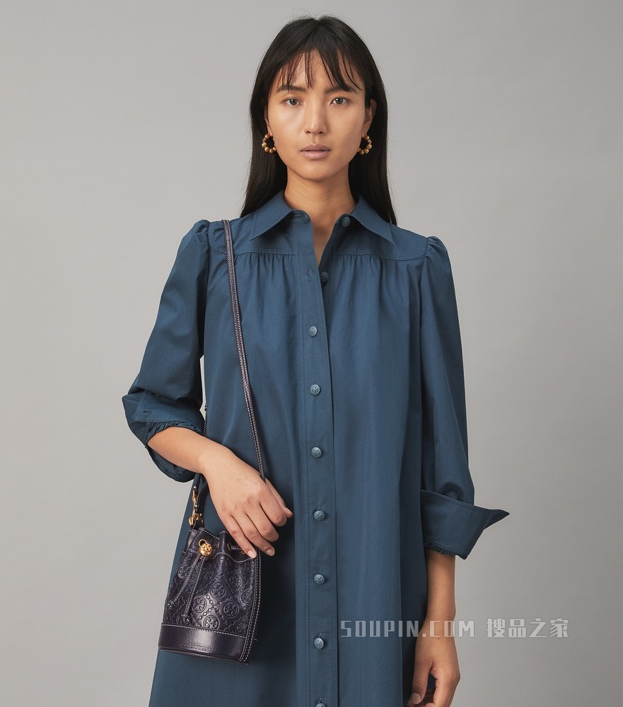 T Monogram 皮革迷你水桶包 蓝色