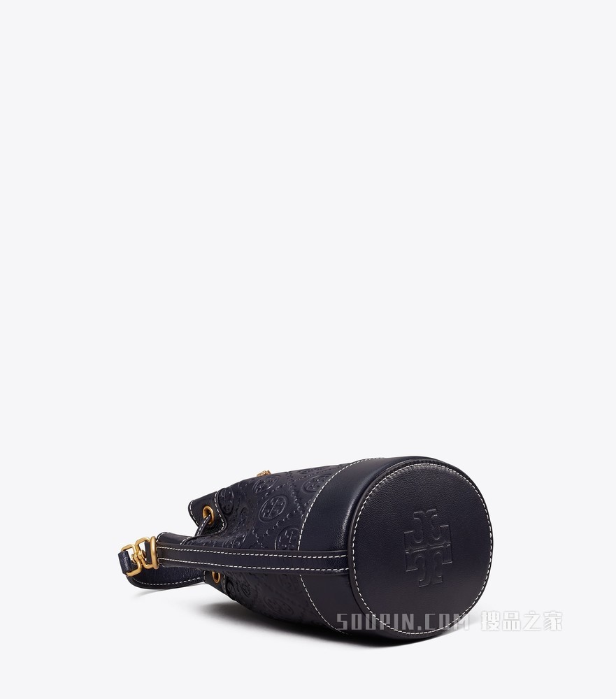 T Monogram 皮革迷你水桶包 蓝色