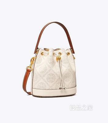T Monogram 冲孔皮革水桶包 象牙白