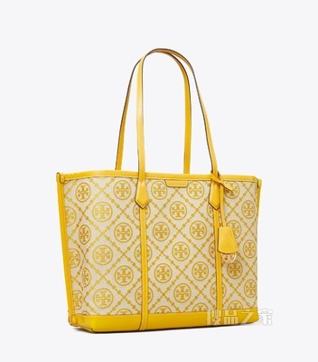 Perry Monogram 提花三重隔层托特包 黄色