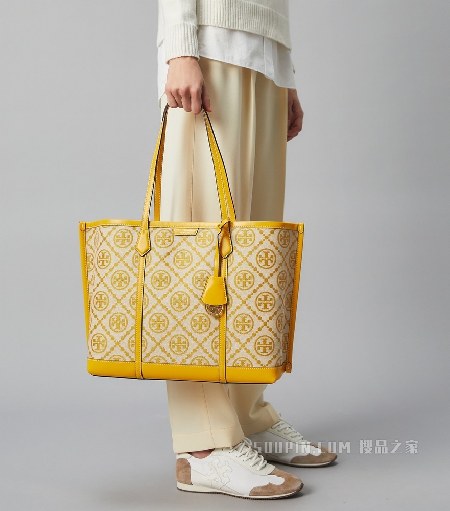 Perry Monogram 提花三重隔层托特包 黄色