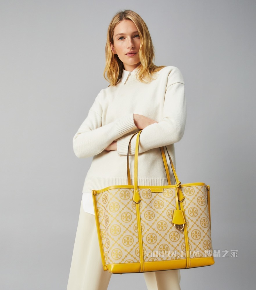 Perry Monogram 提花三重隔层托特包 黄色
