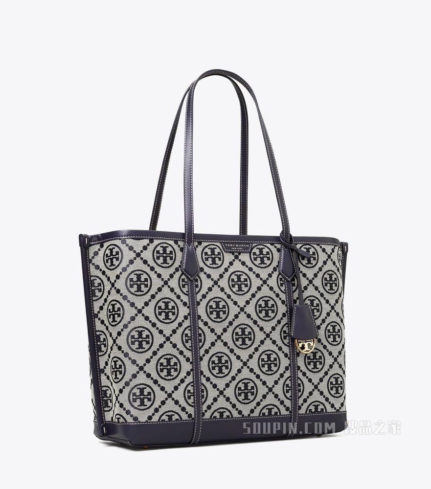 Perry Monogram 提花三重隔层托特包 蓝色